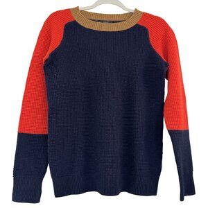 J.Crew Italian Cashmere Colorblock Womens Sweater Navy Red Tan Crewneck Small